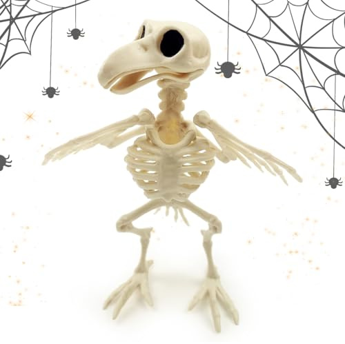 XIMEY Krähenskelett, Halloween Deko für Deko-Figur Krähenskelett, Horrible Tier Skelett Knochen Dekoration, Skelett Rabe aus Plastik, Horror Knochen Deko für Halloween, Karneval, Mottoparty