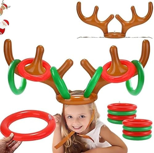 11 PCS Gioco di Lancio Gonfiabili di Natale, Cappello di Corna di Renna Gonfiabili di Natale,Cappelli per Feste di Gioco di Lancio, per la Festa di Natale in Famiglia Giochi Regalo (B)