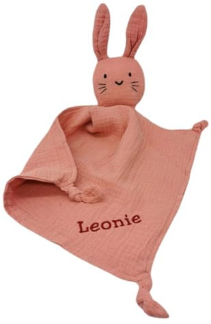 Zwucki Schnuffeltuch Bio Baby Schmusetuch Kuscheltuch Musselin Hase personalisiert Name Geburtsdatum Geschenk (Alt-Rosa)