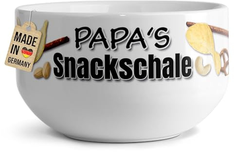 Print Royal PR Müslischale mit Spruch - Papas Snackschale - Salzig - Persönliches Geschenk für den Papa zum Geburtstag, Weihnachten, Danke sagen, Vatertag | Keramik, 500 ml