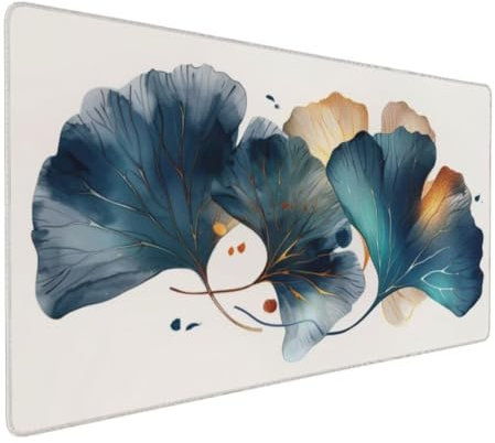 Ginkgo Blatt Mauspad 1000 x 500 X 4 mm Verlängertes großes Mauspad Schreibtischauflage, genähte Kanten Mauspad, abwaschbar, rutschfeste Gummibasis, Gaming-Mauspad, für PC, MacBook, Laptop K-940