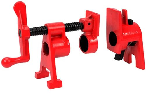 Set Morsetti Legno Lavorazione per Tubo 3/4, Tubi Legno Morsa a Vite, Dispositivo Fissaggio Regolabile, Morsetto Sgancio Rapido per Tubi Acqua, Tubi Filettato, Clamp Wood Heavy Duty in Ghisa(Rosso)