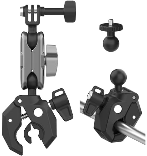 Motorcycle Mount Bike Handlebar Clamp for Insta360 X5 X4/GoPro/Osmo Pocket/DJI Action Nano Osmo 360, Super Clamp for Flashlight Monitor SLR, 360 Ball Joint Flexible Tube Rail Tail Mounts Accessories