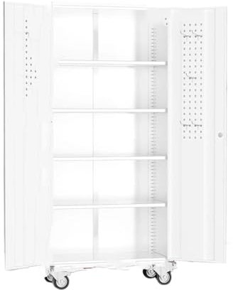 DGOINGPI Ablagegestelle Lagerschrank, abschließbarer Werkzeugwagen mit Rollen, mit Stecktafel und Regalen, 190 cm hoch, robuster Aktenschrank, weiß werkzeug Organizer