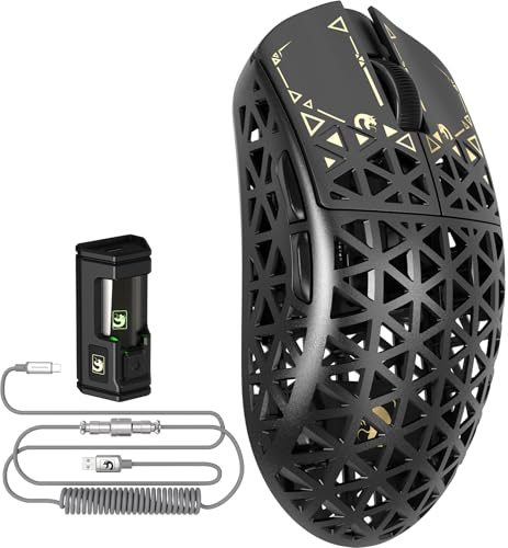 MAMBASNAKE M5 Ultra Carbon Fiber 8 000 Hz trådlös spelmus, 39 g superlight, 42000 DPI, PAW3950MAX sensor, Nordic 52840 chip, Bluetooth/2.4G/USB-C Wired Mice with Mouse Coiled Cable, för PC/Mac