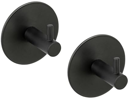 Schöner Wohnen Kollektion Wandhaken Mod. Meleto 2er Set aus rostfreiem Edelstahl mit Klebepad-Technologie für Handtücher und Utensilien schwarz 7 cm x 7 cm x 5 cm