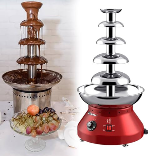 GESAIDES Fontaine à Chocolat électrique en Acier Inoxydable pour Fête d'anniversaire ou de Mariage,5tiers-Red