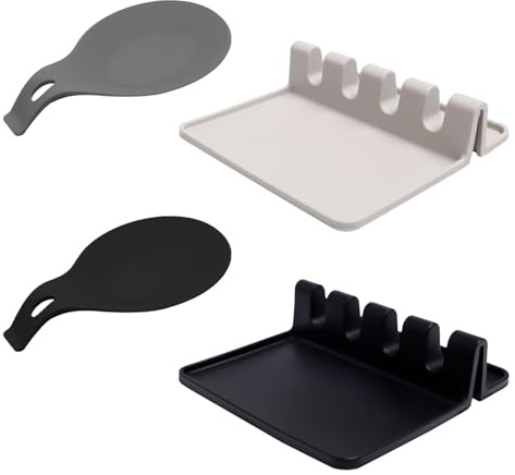 Bofanze 4 Piezas Silicona Reposa Cuchara con Almohadilla | Silicona, blanda, utensilios de cocina, agarrador para ollas, cocina