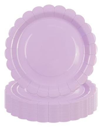DHAIQC Lot de 50 Assiette Carton Lilas de 18 cm, Festonnées Assiette Jetable Vaisselle Jetable Anniversaire Pour Gâteaux Desserts Anniversaires Baby Showers Mariages Décorations (Lilas, 18cm)