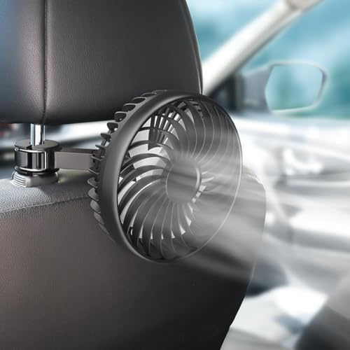 Demiawaking 12V 24V Auto Ventilator Geräuscharmer 360 Grad Rotation USB 3-Gang Geschwindigkeit Auto Lüfter Kühler mit Saugnapf für Auto SUV LKW (Rücksitz 02)