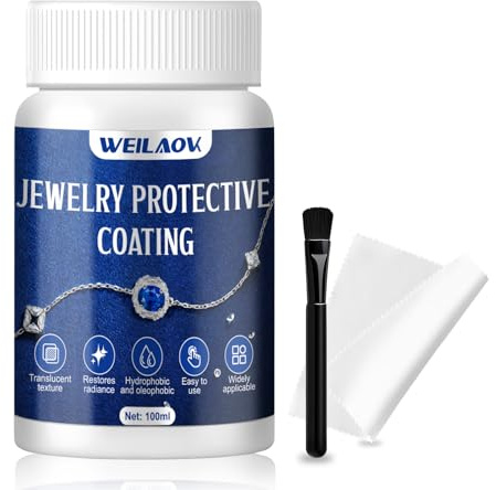 WEILAOK Revêtement de protection pour bijoux, vernis brillant pour bijoux en métal et pierre, empêche le ternissement, la décoloration et la corrosion, blanc transparent après durcissement, 100 ml