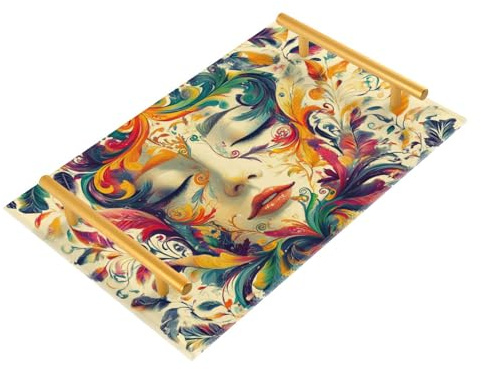 Bandeja de cóctel decorativa beige con asas, para café, joyas, perfume, sofá, servir charola para desayuno