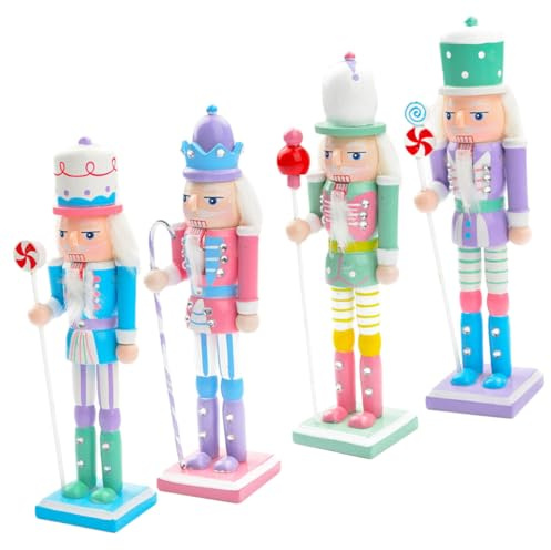 BAZEITFLOW 4pièces Casse-Noisette De Noël Bois Naturel Lot de Figurines Mignonnes pour Décoration De Bureau Et Fête De Noël