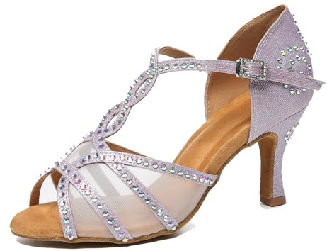 MINITOO Scarpe da ballo latino da donna con strass perline di cristallo sandali da matrimonio e prom, 42.5 EU