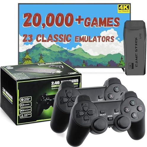 Nouvelle Console De Jeu Rétro Et Manette De Jeu,Plus De 40000 Jeux Classiques, 23émulateurs, TV/PC/projecteur HDMI 4K, Plug & Play, Deux Manettes sans Fil for Jeux en Famille, Cadeaux De Noël