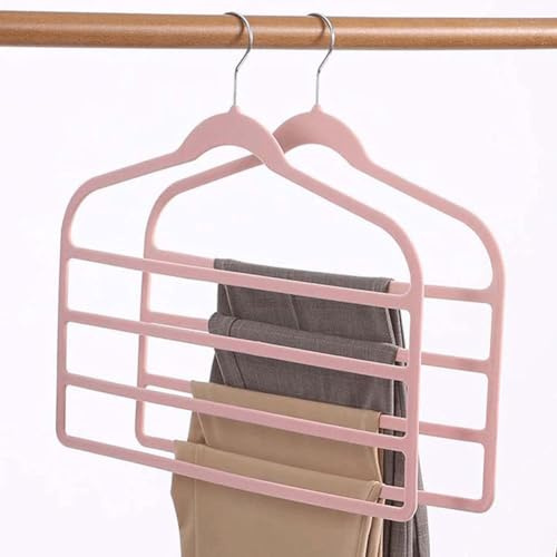 Lot de 3 Cintres en Velours pour Pantalons, Conception Antidérapante à Barres Multiples Peu Encombrante pour Suspendre Pantalons, Jeans, Leggings, écharpes, Cravates et Serviettes (Rose)