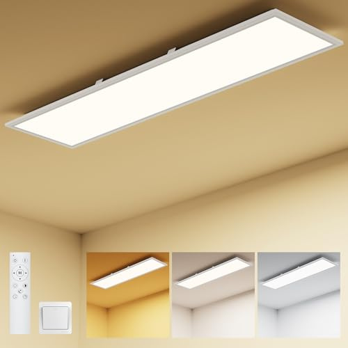 Amdelne LED Panel Deckenleuchte 100x25cm, 3000-6500K Deckenleuchte Dimmbar, 30W Deckenlampe Lang Flach mit Fernbedienung Nachtlicht Memory-Funktion für Wohnzimmer Schlafzimmer Badezimmer Büro küche