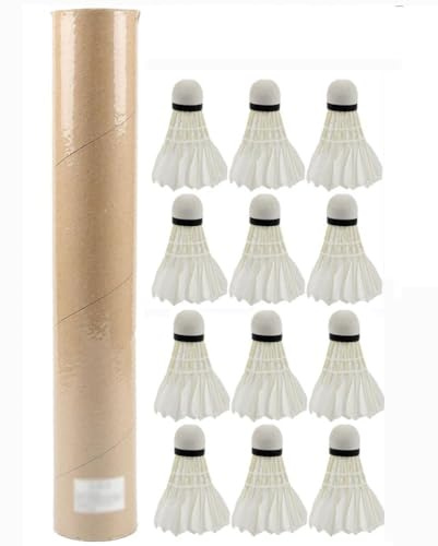 XIUCAI Federball aus Gänsefeder 12er Pack - Hohe Stabilität Schnelle Geschwindigkeit Langlebig für Indoor Outdoor Training Jugendliche und Professionelle Nutzung,Weiß