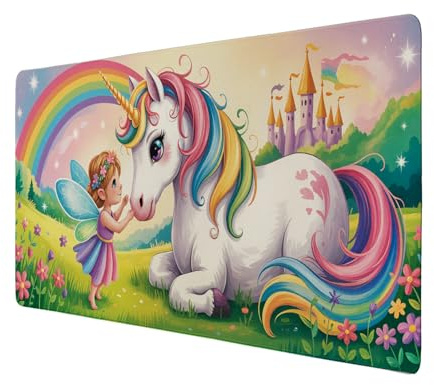 Fee Einhorn Schreibtischunterlage 69x31cm XXL Mauspad für Fantasie-Liebhaber Lustige Fee Tischunterlage für kreative Ideen