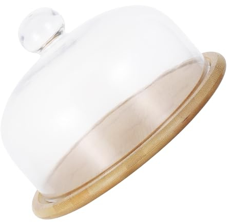 GLEAVI Plateau Bois avec Cloche Verre Transparent Plateau de Service Polyvalent pour Dessert et Présentation Alimentaire Stable et Réutilisable pour Fêtes et Maison