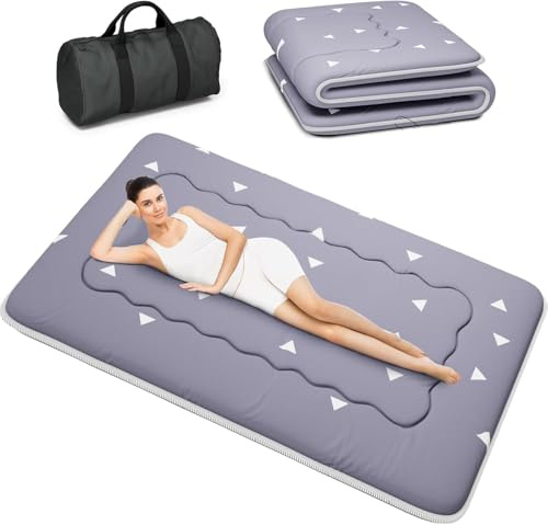 Kiseely Materasso futon, materasso da pavimento giapponese, Materasso futon pieghevole portatile, Materassino per portatile pieghevole con tappetino Tatami con borsa e cinghia (Grigio GV1, 120X200cm)