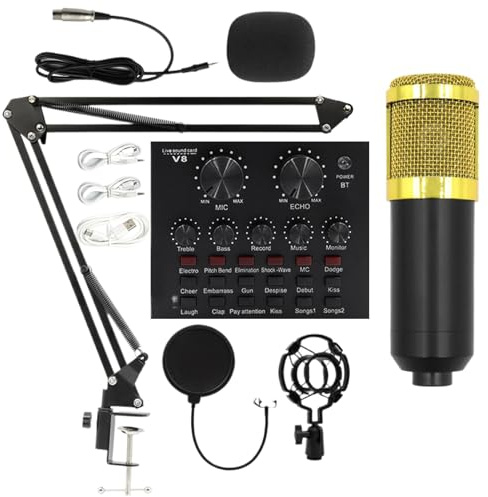 Podcast-mikrofonpaket – Podcast-utrustningskit, kondensatormikrofonpaket, konfiguration för professionell ljudöverföring | Verktyg för strömmande produktion för