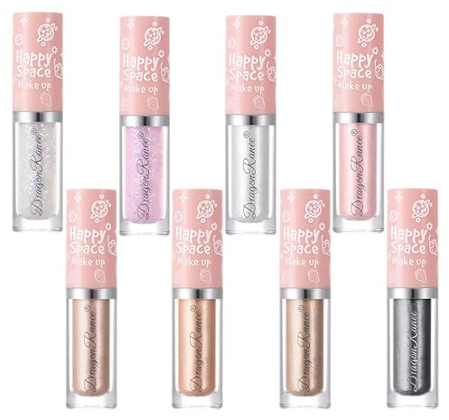 8 Stück Glitzer Lidschatten Flüssig Set, Liquid Eyeshadow mit Perlmutt & Metallic-Effekt, hochpigmentierter Liquid Eyeshadow für Augen & Gesicht, ideale Glitzer Geschenke für Frauen