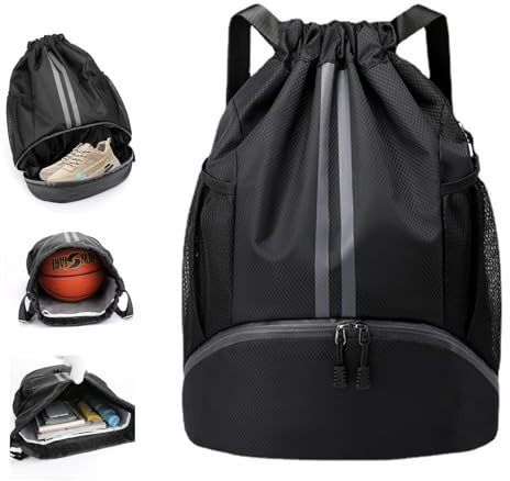 SJDOFU Turnbeutel mit Kordelzug, Wasserdicht Sportbeutel mit Schuhfach, Sportrucksack mit Innentasche Gym Bag Turntasche Große Kapazität für Schwimmen Fitnessstudio Fußbal