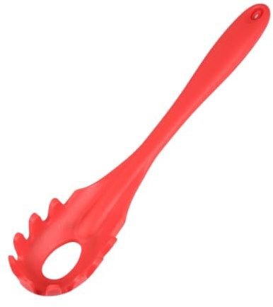 NUOBESTY Cuillère à Spaghetti en Silicone Alimentaire Rouge, Ustensile Cuisine Résistant la Chaleur, Louche Pratique pour Pâtes, Cuisson et Service, Accessoire Indispensable pour Maison