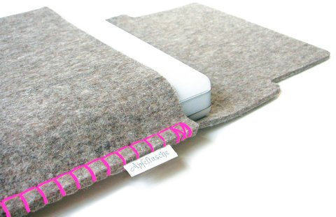 Notebook bag mela grigio/rosa//13 pollici per Mac Book Pro/Mac Book Air (100% feltro grigio melange/Cucito a Mano in Berlin con un liebreizenden, Pinken cuciture)