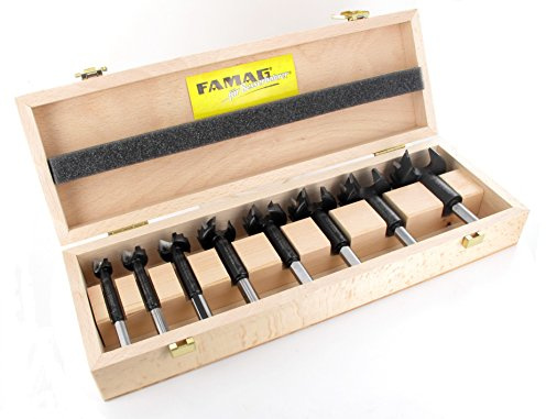 FAMAG 8-teiliger Bormax Hartmetall-Forstnerbohrersatz D=15,20,25,30,35,40,45,50mm im Holzkasten