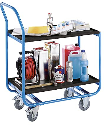 eurokraft | Tischwagen | Tragfähigkeit 150 kg | Ladeflächen mit Abrollrand | 2 Ladeflächen