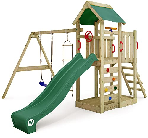 Parque Infantil WICKEY MultiFlyer con Columpio y tobogán Verde, Parque Infantil de Exterior con arenero, Escalera y Accesorios de Juego para el jardín