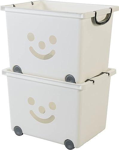 Iris Ohyama, Box, Behälter, Kinderspielzeug-Organizer, 2er-Set, 34 l, BPA-frei ? KCB-43 ? Weiß, stapelbar, Verschlussklammern, B32,5 x T43,5 x H31,5 cm