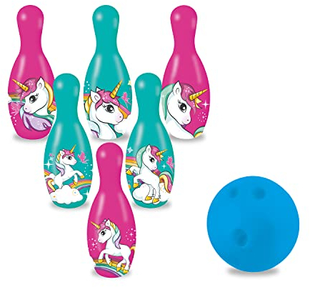 Mondo Toys – Einhorn-Bowling-Set für Kinder – INKLUSIVE 1 Ball und 6 Einhorn-Themenkegel – Sportspielzeug – Spiel für Kinder 2 3 4 Jahre – 28526