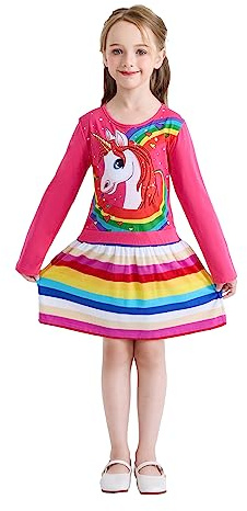 Wamvp Bambina Principessa Casuale Cotone Arcobaleno Abiti per 3-8 Anni