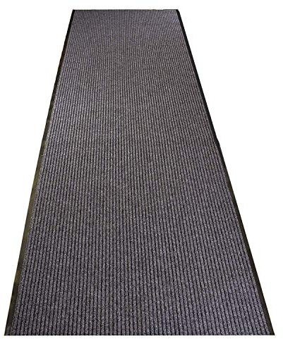 uyoyous Teppich Läufer Flur, 90×300 cm Streifenmuster Teppichläufer Küchenteppich, rutschfest Schmutzfangmatte Meterware, Waschbar Flurteppich für Eingänge, Küche, Wohnzimmer, Korridor (Grau)