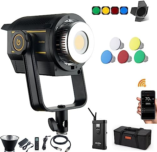 Godox VL150 150W LED-Videoleuchte mit BD-04 Barndoor Fotografie-Beleuchtungsset 5600K CRI 96 TCLI 95 Bowens-Halterung für Videoaufnahmen, Hochzeiten, Außenaufnahmen, Porträts