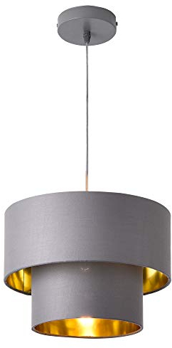 lux.pro Hängeleuchte E27 Deckenleuchte Hängelampe 30 cm Metall Stoff Grau-Gold