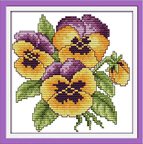 YEESAM ART Kreuzstich Set Vorgedruckt, Gelbe Mohnblume Wildblumen 11CT 21×21cm DIY Kreuzstich Stickpackungen Vorgedruckt Sticken Set für Erwachsene Anfänger Über 14 Jahre