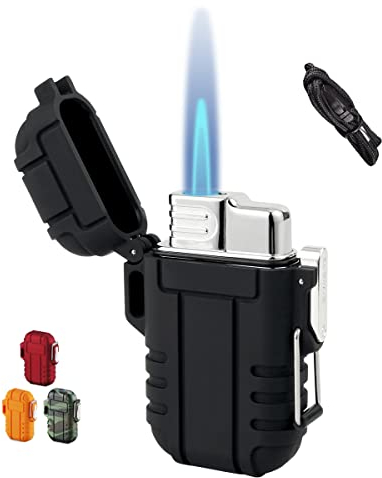BTXYM Torch Lighter with Safety Lock, Refillable Butane Lighter, Waterproof and Windproof, Adjustable Jet Flame, Black