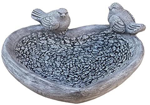 stoneandstyle Vogeltränke XL mit 2 Vögeln massiv Steinguss frostfest Winterfest 13 x 34 x 34 cm