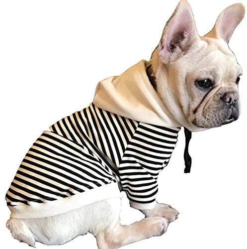 RayMinsino Kapuzenpullover für Hunde, Gestreift, Baumwolle, Zweibeinig, Sweatshirt, Mantel für Welpen, Mittelgroße Hunde, Katzen, Schwarz und Weiß