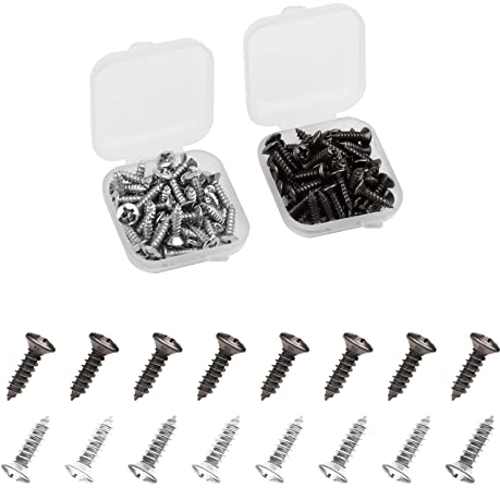 SAVITA 100 Stück Gitarren Schrauben, Schlagbrett Schrauben Set, Befestigungsschrauben für E-Gitarre E-Bass Guards (Hellschwarz, Hellsilber)