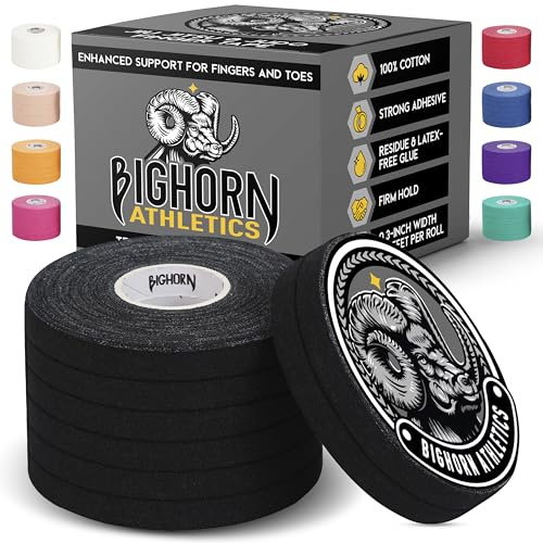 Bighorn Athletics Jiu Jitsu - Cinta de dedos, cinta de escalada en roca, cinta de lucha, cinta atlética para dedos, manos y pies, 0.3 pulgadas x 45 pies, 8 rollos, color negro