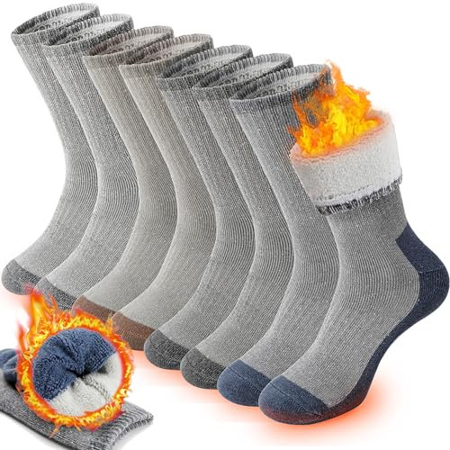 PROETRADE Mens Womens Merino Wool Thermal Socks Walking Thick Warm Hiking Cushioned Work Boot Winter Stocking Fillers for Men Women Gift Socks 4 Pairs(Assorted A,M)