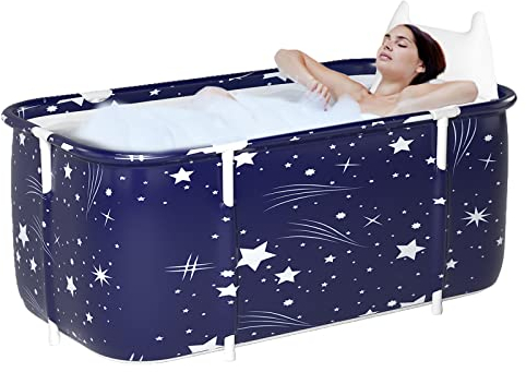 Faltbare Badewanne für Erwachsene, 132 x 68 x 47 cm, Dampfeimer für Sauna, Dusche und Eisbad, tragbar, nicht aufblasbar (blau)