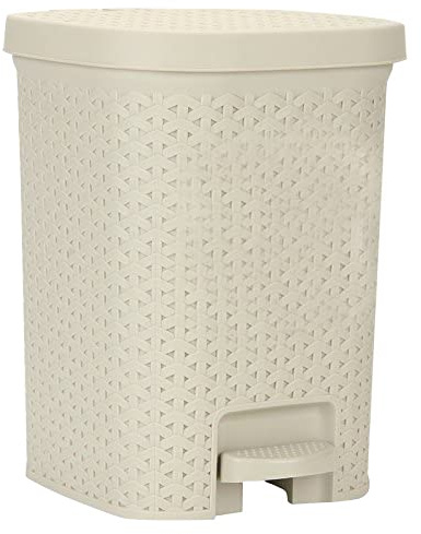 7 Litre Rattan Style Square Plastic Foot Pedal Bins Household Rubbish Bin Bathroom Bins Pedal Waste Trash Bin Dustbin Plastic bin For Home Kitchen Office Bedroom Toilet Restroom (BEIGE)