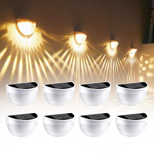 Phantoscope 8 Pack Solar Fence Lights Outdoor, Wireless LED Garden Lights Solar Powered, Waterproof Solar Wall Lights Outdoor for Decorations, Fence, Yard, Deck,Stairway,Gate, Wall (Warm White)