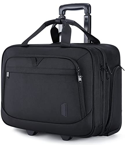 bagsmart 17,3 Zoll rollende Laptoptasche Damen Herren, rollende Aktentasche für Damen mit Rollen, rollende Computertaschen Laptoptasche für Arbeit, Reisen, Business, Schwarz